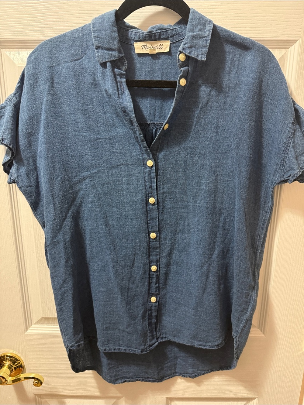 Madewell Indigo Short-Sleeve Button-Front Linen Blend Shirt